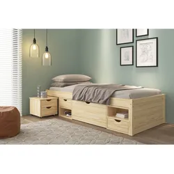 Inter Link Bett mit Stauraum Till inkl. Nachtkommode und Lattenrost 90x200 - Farblos