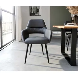 DeLife Esszimmerstuhl Yago-Flex mit Armlehnen Echt-Leder Schwarz 4-Fuß konisch Schwarz Taschenfederkern,