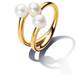 Pandora Fingerring Essence Ring Damen Süßwasserperlen Vergoldet 163285C01 Gr. 56