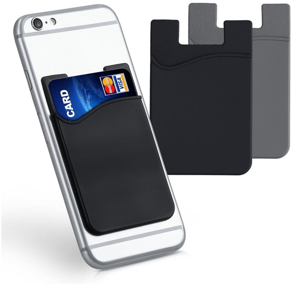 kwmobile Kartenetui 3x Kartenhalter Hülle für Smartphone (1-tlg), selbstklebend - Aufklebbare Silikon Kreditkarten Tasche - 8,5x5,5cm schwarz 10,70 cm x 0,92 cm