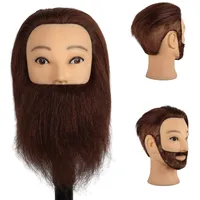 DaizySight Mann Frisierkopf 100% Echthaar mit Bart, Frisurenkopf Männlicher Haarschnitt Übungskopf mit Braun Haar, Friseur Kopf Mannequin Head Puppenkopf mit Tischklemme (35 cm)