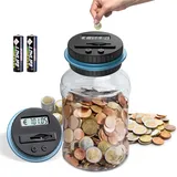 SUNJULY Digitale Spardose mit Zähler, 1.8L Spardose Groß, Elektronisch Sparschwein mit LCD Display Euro Geld Sparen, Transparente Münzzähler Automatisch, Geschenk für Kinder und Erwachsene (Blau)