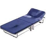 ErdBar Klappbett Tragbares Klappbett mit Schwammmatratze und Eisenrahmen, mit 360°-Universalradbremse für das Wohnzimmer im Schlafsaal (Color : Blue, Size : 74 * 11 * 43.3in)