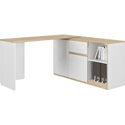 Schreibtisch GAMI "Gibril", braun (weiß, eiche blond), B:136cm H:75cm T:155cm, Tische, Jugendschreibtisch, Schreibtisch