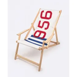 727Sailbags Transat Liegestuhl Segel weiß-blaue Streifen / Zahl rot