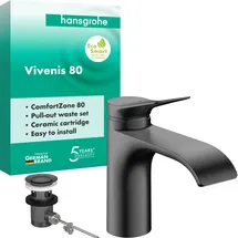 Hansgrohe Vivenis Waschtischarmatur 80 Schwarz/Chrom gebürstet