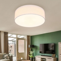 Deckenleuchte weiß rund Deckenleuchte Stoff weiß Lampe Textil, Wohnzimmer, Metall Stoffschirm, 3x E27 Fassungen, DxH 40x12cm