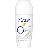 Dove Deodorant Roll-On Original 0% Deo ohne Aluminiumsalze mit 1/4 Pflegecreme und 48 Stunden Schutz 6x 50 ml