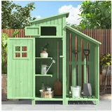 Merax Garten-Geräteschrank Gartenschrank aus Holz, Gartengeräteschrank Geräteschuppen mit Regalen, PVC-Dach & Stauraum grün