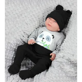 TupTam Baby Kleidung Set Body Strampelhose Mütze Bekleidungsset Jungen, Mädchen, Farbe: Panda Grau/Schwarz, Größe: 56 - 56
