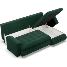 mebligo Rechts Ecksofa mit Schlaffunktion FORESTA, Sofa mit bettkasten Cord - Dunkelgrün - Grün