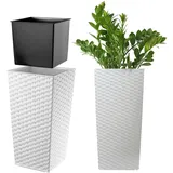 Kadax – Rattan Blumentopf, Pflanzkübel mit Einlage, 19 cm, Weiß