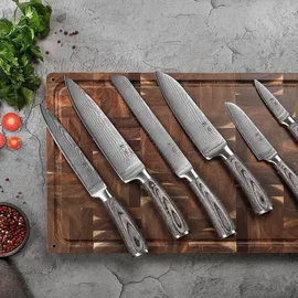 Wakoli EDIS 6er Damastmesser-Set I 8-20 cm Klinge I Pakkaholzgriffe