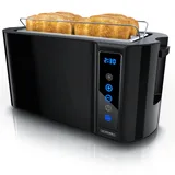 Arendo - Edelstahl Toaster Langschlitz 4 Scheiben - Touchscreen – Doppelwandgehäuse – Brötchenaufsatz – 7 Bräunungsgrade – Brotzentrierung – Restzeitanzeige – Memoryfunktion - Klavierlack Schwarz