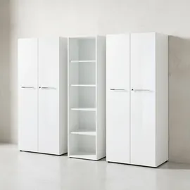 KADIMA DESIGN Büro-Set MUENCHEN 3-teilig weiß 240cm breit Glasfront 2 Schrank Abschließbar & Regal