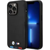 BMW iPhone 14 Pro Hülle Leder Stamp Tricolor schwarz