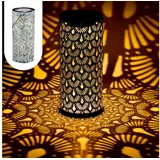 Marrakesch Orient & Mediterran Interior Marrakesch Solarlaterne für außen mit Henkel aus Metall 30cm Groß | Orientalische Outdoor Solar LED Laterne fava Grün IP65 Wasserdicht als Gartendeko Deko