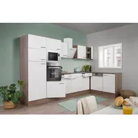 Respekta Winkelküche Oliver L-Form 340 x 172 cm E-Geräte weiß seidenglanz/eiche york nachbildung