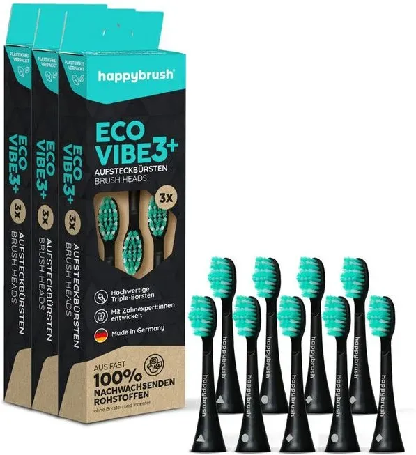 happybrush Aufsteckbürsten Eco Vibe 3+ ,9 St All black