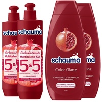 Schauma 5&5 Farbschützende Multitalent-Kur (2x300 ml) Haarmaske Haarkur Farbschutz & Splissversiegelung & Farbschutz-Shampoo Color Glanz (2x400 ml) Haarshampoo Granatapfel-Extrakt