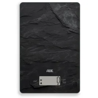 ADE Küchenwaage digital, präzise Grammwaage bis 5kg mit großem Display, extra flache Bauart, mit Öse zum Aufhängen schwarz