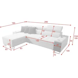 kaiser möbel Bequemes Ecksofa mit Schlaffunktion MORENA I MAXI Kunstleder/Sawana Weiß/Dunkelbraun Links