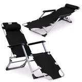Garten-strandliege, Klappbar 2-in-1, Schwarz, Multigarden