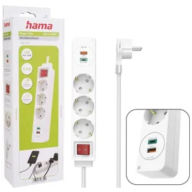 Hama Steckdosenleiste, 3-fach, USB-C-/USB-A-Buchse, PD/Fast Charge, max. 18W, WS (00133757)