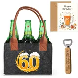 LOOBEAR Geschenk zum 60 Geburtstag Mann,60 Geburtstag Männer Flaschentasche,Flaschenöffner und Grußkarten für Männer,Filz Männerhandtasche,Männerhandtasche Bier Flaschenträger für 6 Bierflaschen
