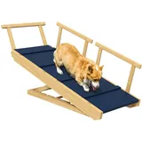 PawHut Hunderampe Klappbar Haustierrampe mit abnehmbaren Geländern, rutschfest Hundeeinstiegshilfe für Haustiere bis 40 kg, 85 x 40 x 78,5 cm, Natur