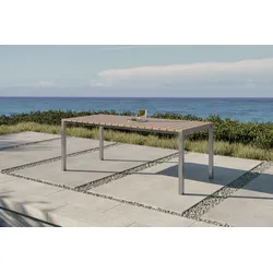 OUTFLEXX FSC Tisch, silber, Edelstahl/Teak, 200 x 90 cm, gebürstet, witterungsbeständig, nachhaltig, langlebiges Material