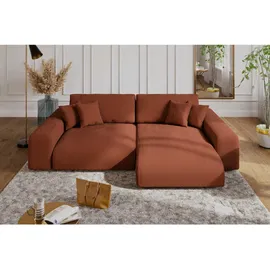 luma-home Cord Ecksofa Schlaffunktion ausziehbar Bettkasten Polsterecke L-Couch Terracotta & Braun/Orange