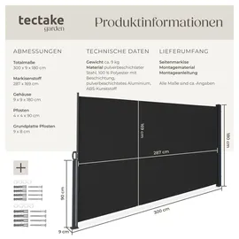 Tectake Aluminium Seitenmarkise 300 x 180 cm Schwarz