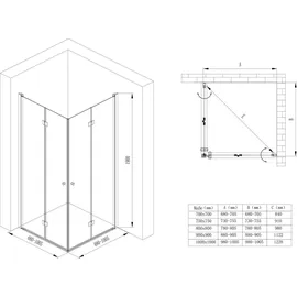 doporro Eck-Duschkabine Eckdusche 75x80x190cm Duschabtrennung ESG-Sicherheitsglas Klarglas inkl. beidseitiger Easy-Clean-Beschichtung Ravenna26 - Transparent