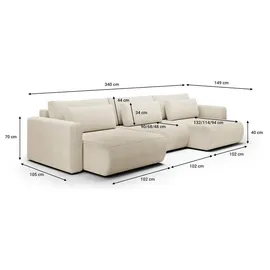 petits-meubles U-sofa 4-sitzig umbaubar Truhe Evy Beige