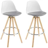 Woltu Barhocker 2er Set Barstuhl aus Kunstleder Holzgestell mit Lehne + Fußstütze Design Stuhl Küchenstuhl optimal Komfort Grau+Weiß