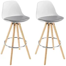 Woltu Barhocker 2er Set Barstuhl aus Kunstleder Holzgestell mit Lehne + Fußstütze Design Stuhl Küchenstuhl optimal Komfort Grau+Weiß