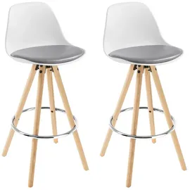 Woltu Barhocker 2er Set Barstuhl aus Kunstleder Holzgestell mit Lehne + Fußstütze Design Stuhl Küchenstuhl optimal Komfort Grau+Weiß
