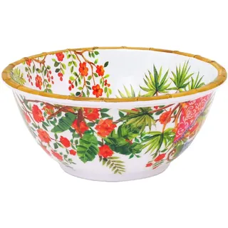 Les Jardins de la Comtesse - Tiefe, große Salatschüssel reinem Melamin - 25 cm - Affen aus Bali - Korallenrot/Grün - Bedruckte Schüssel : Kollektion MelARTmine - Unzerbrechliches Geschirr