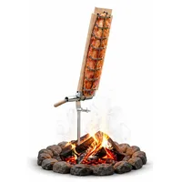 Schilling Fischgrilltechnik Grillguthalter Lagerfeuer Brett große Feuerstellen für Flammlachs, Edelsthal & Buche, (Komplettset, Halterung, Brett, Schrauben, Griffe, Anleitung + Probegewürz), Stabiles Flammlachsbrett für Lagerfeuer - traditionell Lachs Grillen grau|silberfarben