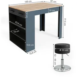 Vicco Esstisch-Set Repose, Anthrazit/Goldkraft Eiche 67 x 100 cm mit 2 Hockern