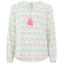Zwillingsherz Schlupfbluse ""Grafik Print"", Damen, Gr. L/XL (L/XL), grün (mint), Obermaterial: 100% Viskose, gemustert, loose fit hüftlang, Rundhals, Blusen Schlupfbluse, grafisches Muster, Tasseln, Langarm, Bindeband