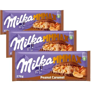 Milka Peanut Caramel 1 x 276g I Großtafel I Alpenmilch-Schokolade I mit Karamell, Erdnüssen und Knusper-Reis I Milka Nuss-Schokolade aus 100% Alpenmilch I Tafelschokolade (Packung mit 3)
