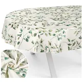ANRO Tischdecke aus Stoff mit Blumen Pflanzen wasserabweisend Tischtuch Tischwäsche (Einzelstück 1-tlg), mit Acryl Beschichtung beige Oval | 140 cm x 220 cm x 0.31 mm