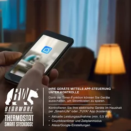 Bearware WLAN Thermostat Steckdose - Steckdosenthermostat - WiFi Smart Life, TUYA - für Heizgeräte - mit Share-Funktion - 5°-35°C