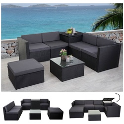 Poly-Rattan-Garnitur MCW-D21, Balkon-/Garten-/Lounge-Set Sofa Sitzgruppe, Box Staufach ~ anthrazit, Kissen dunkelgrau