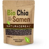 Naturacereal Bio Chia Samen 1kg - Reich an Omega-3 und Ballaststoffen, rein pflanzliche Proteinquelle - ideal für Smoothies, Overnight Oats und Backwaren