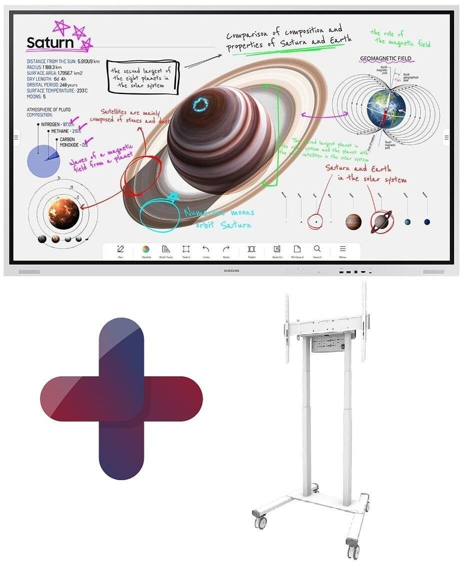 Samsung Flip Pro WM75B Flipchart 190,5 cm 75 Zoll + Neomounts FL55-875WH1 motorisierter Rollwagen höhenverstellbar