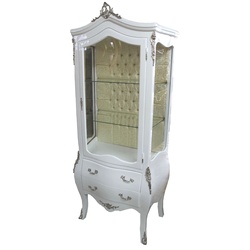 Casa Padrino Barock Vitrine Weiß / Silber - Vitrinenschrank - Wohnzimmerschrank Glasvitrine