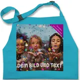Kinderschürze Schürze Kinder Jungen Mädchen - Foto Text - Fotogeschenk I Geschenk Bild personalisiert I Geschenk mit Bild I Custom Photo - 7-14 Jahre - Türkis - kinderbackschürzen - 7-13 Jahre